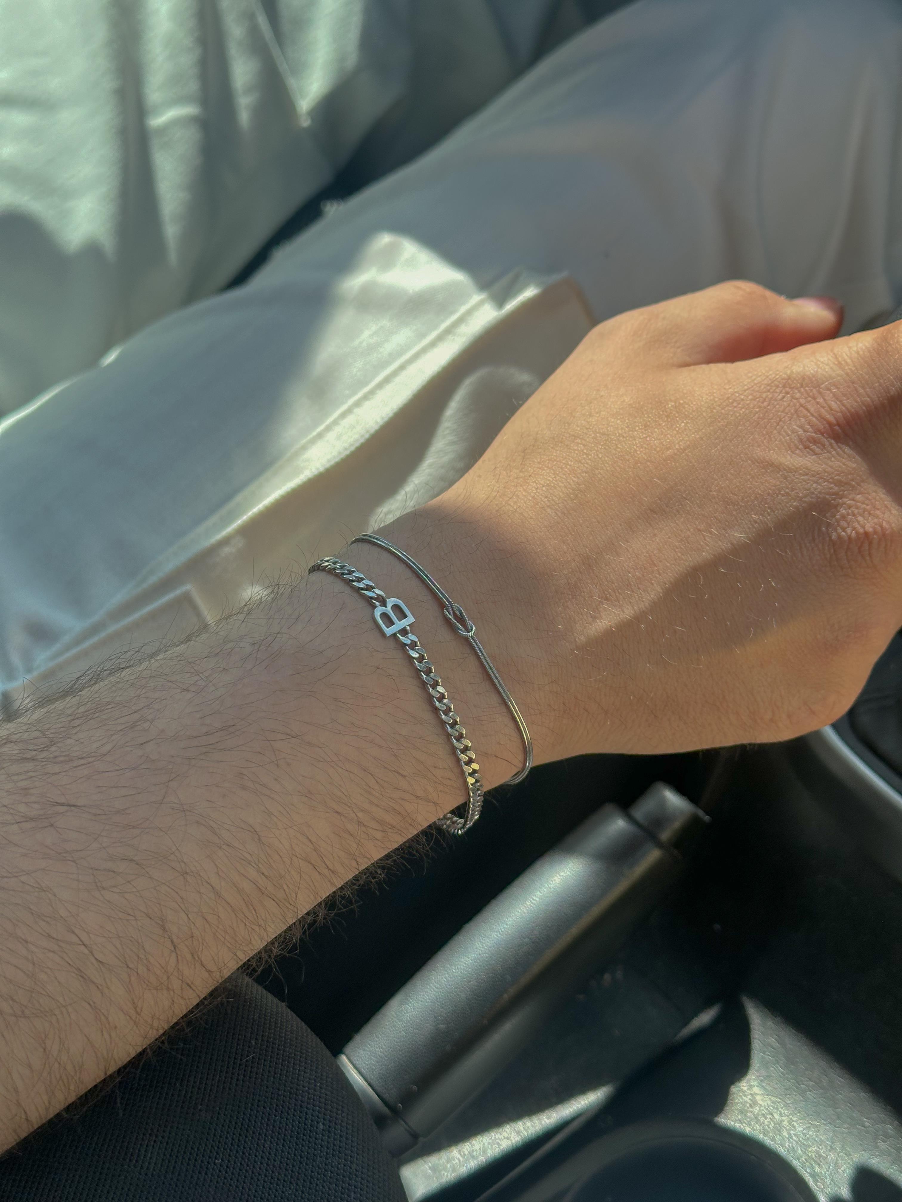 Harfli Kalın Zincir Bileklik -  925 Ayar Gümüş