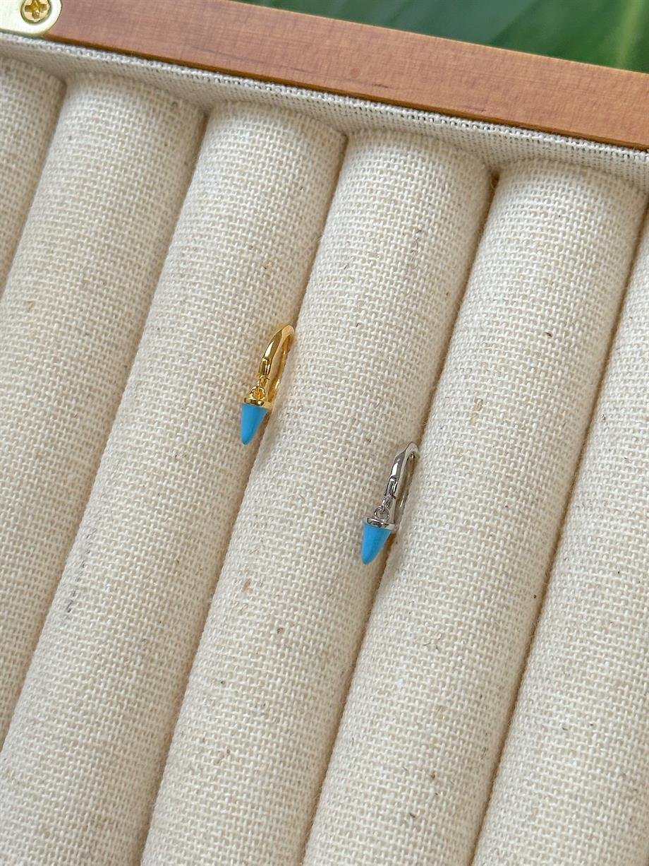 Minik Mavi Taşlı Küpe - Tek - 925 Ayar Gümüş