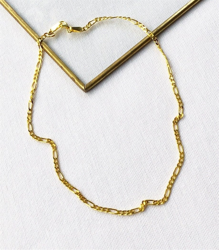 Nostaljik Zincir Kolye - Gold - 925 Ayar Gümüş