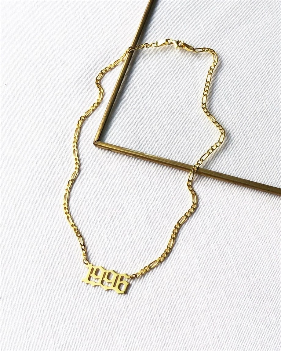 Nostaljik Zincirli Tarih Kolye - Gold - 925 Ayar Gümüş