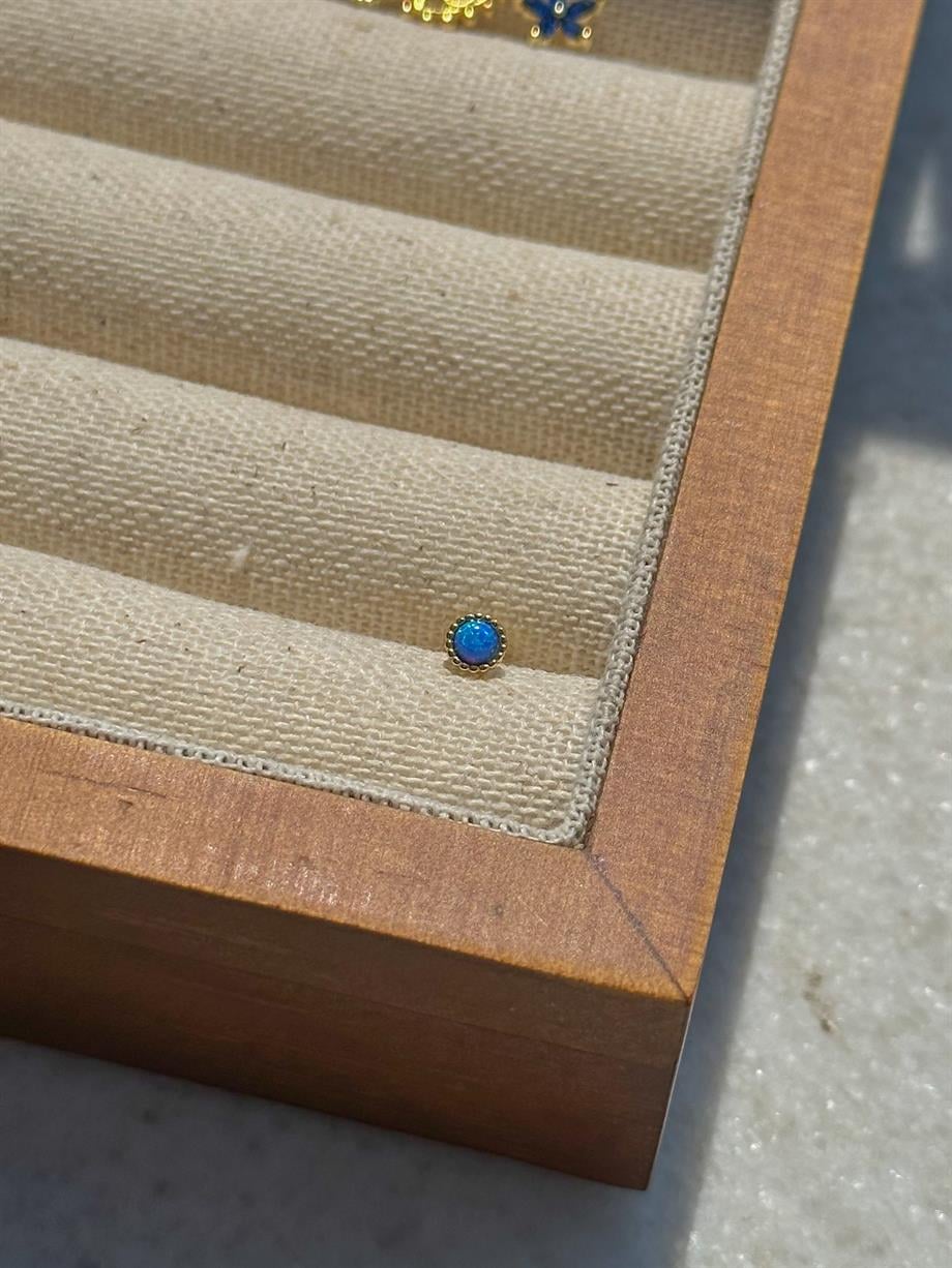 Opal Taşlı Piercing - 925 Ayar Gümüş