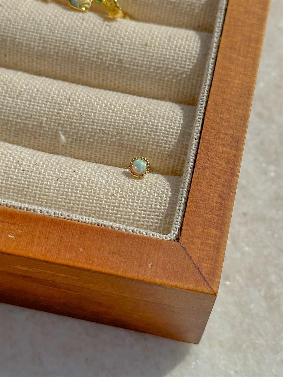 Opal Taşlı Piercing - 925 Ayar Gümüş