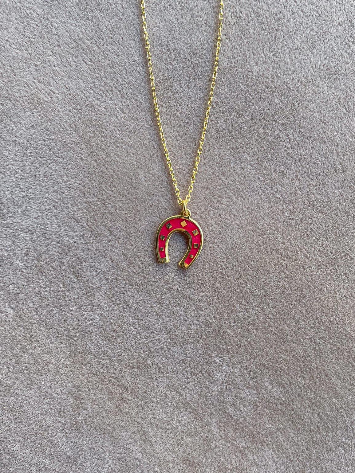 Renkli Mineli Nal Kolye  - 925 Ayar Gümüş