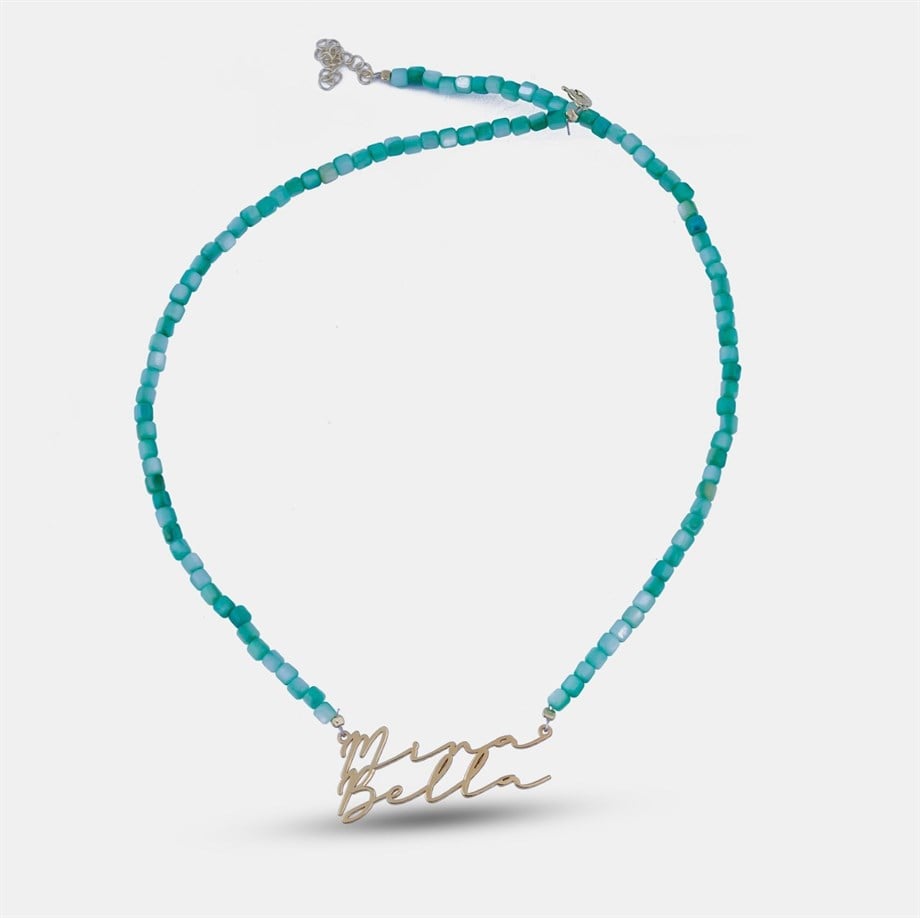 Sedef Taşlı İki İsimli Kolye - Yeşil