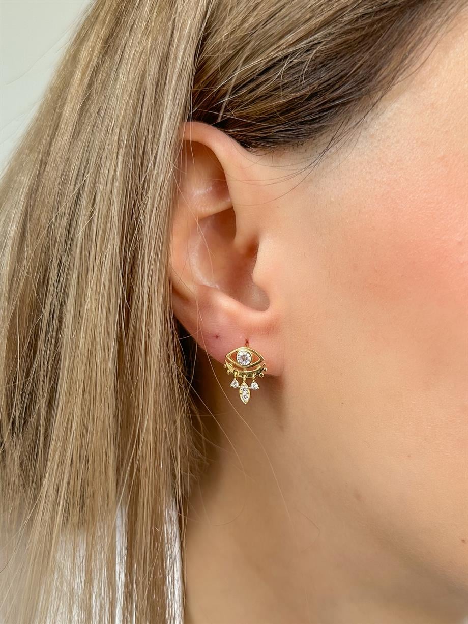 Taşlı Göz Küpe - Tek - 925 Ayar Gümüş