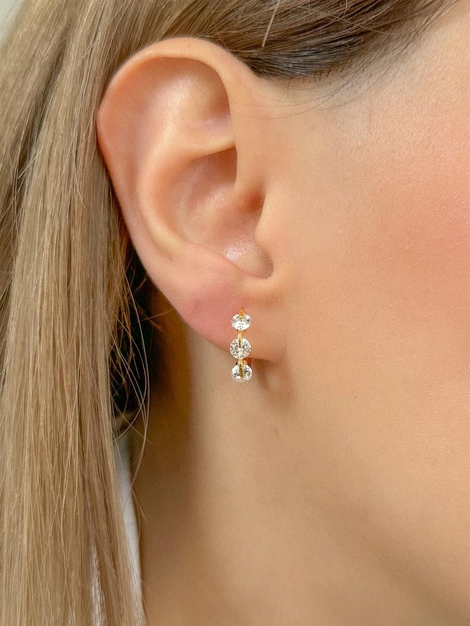 Taşlı Halka Küpe - Tek - 925 Ayar Gümüş