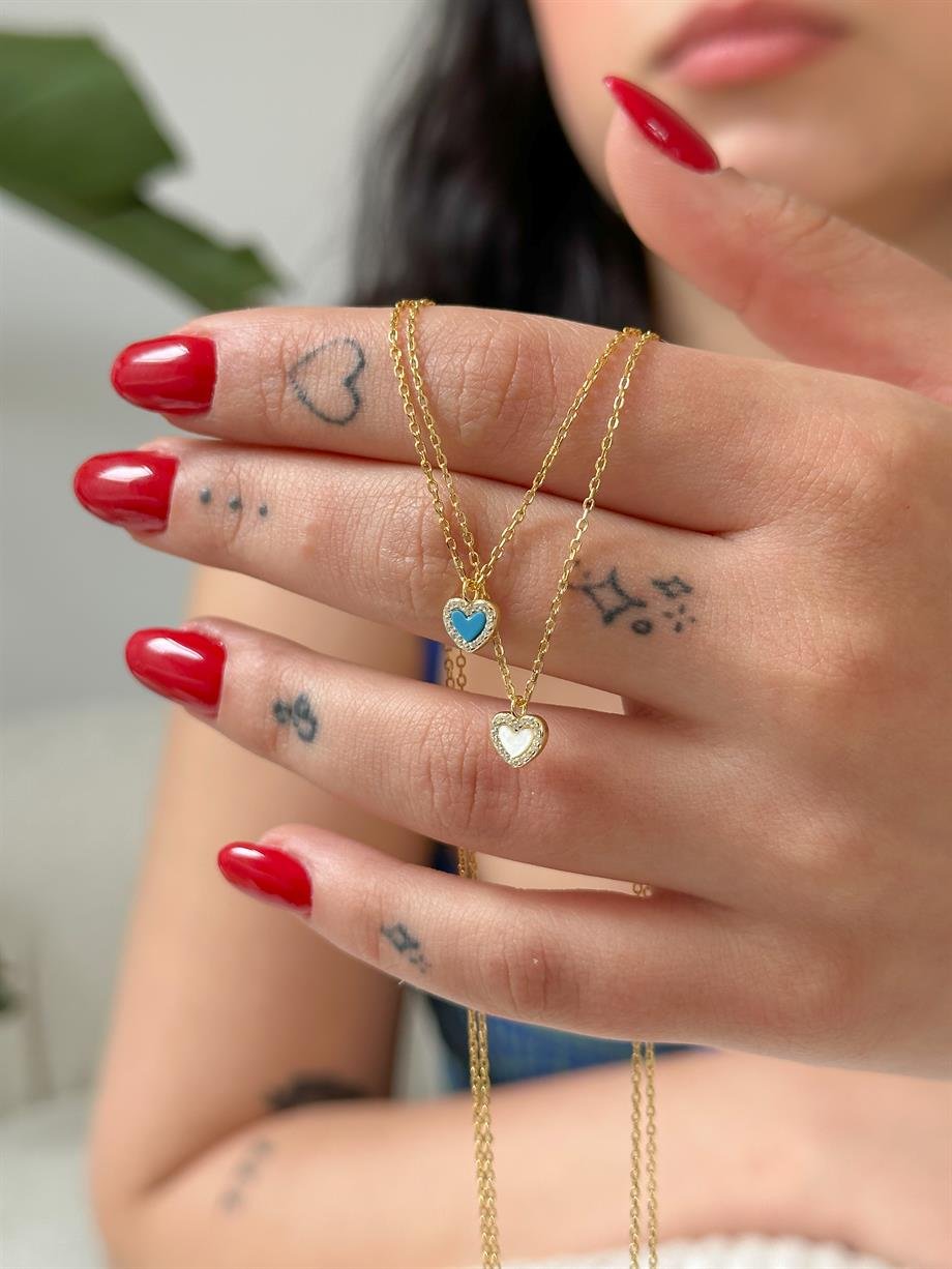 Taşlı Minik Kalp Kolye - 925 Ayar Gümüş