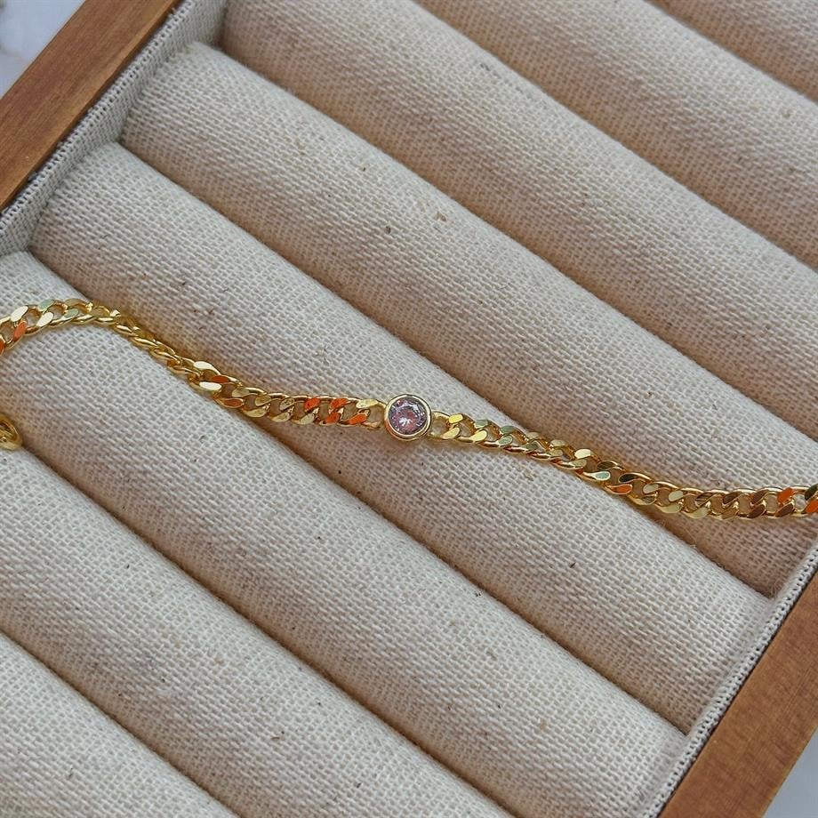 Tek Taşlı Zincir Bileklik - TEK  - 925 Ayar Gümüş