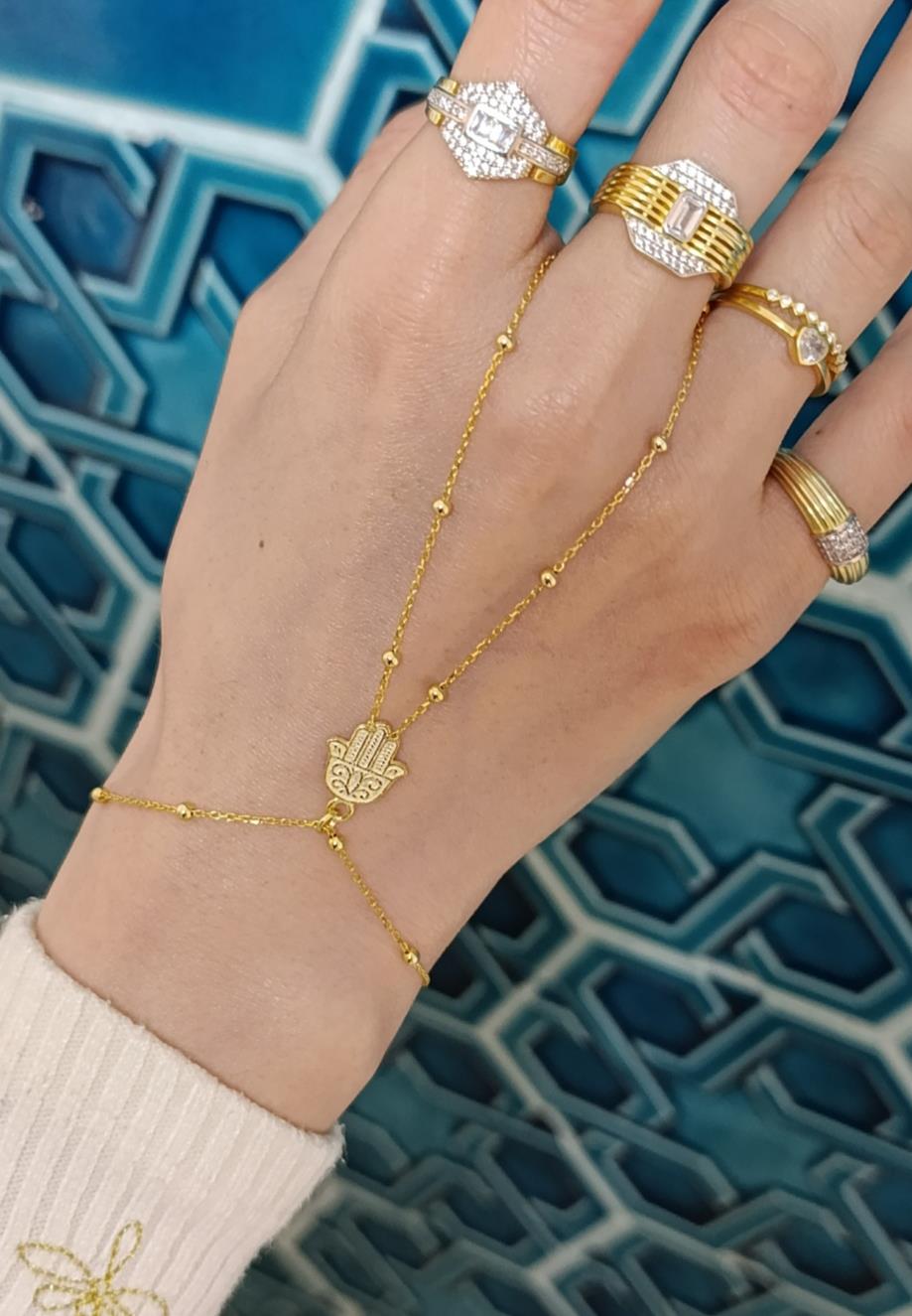 Top Zincirli Hamsa Şahmeran - 925 Ayar Gümüş 