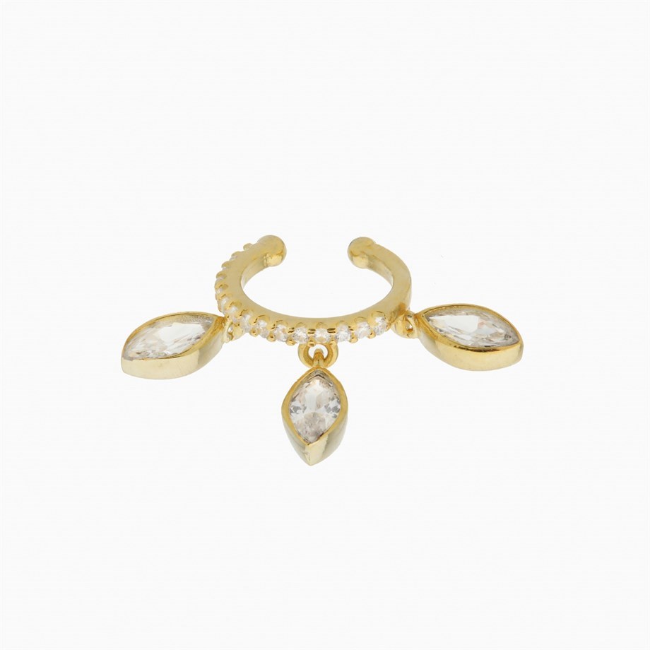 Zircon Taşlı Damla Earcuff (925 Ayar Gümüş)