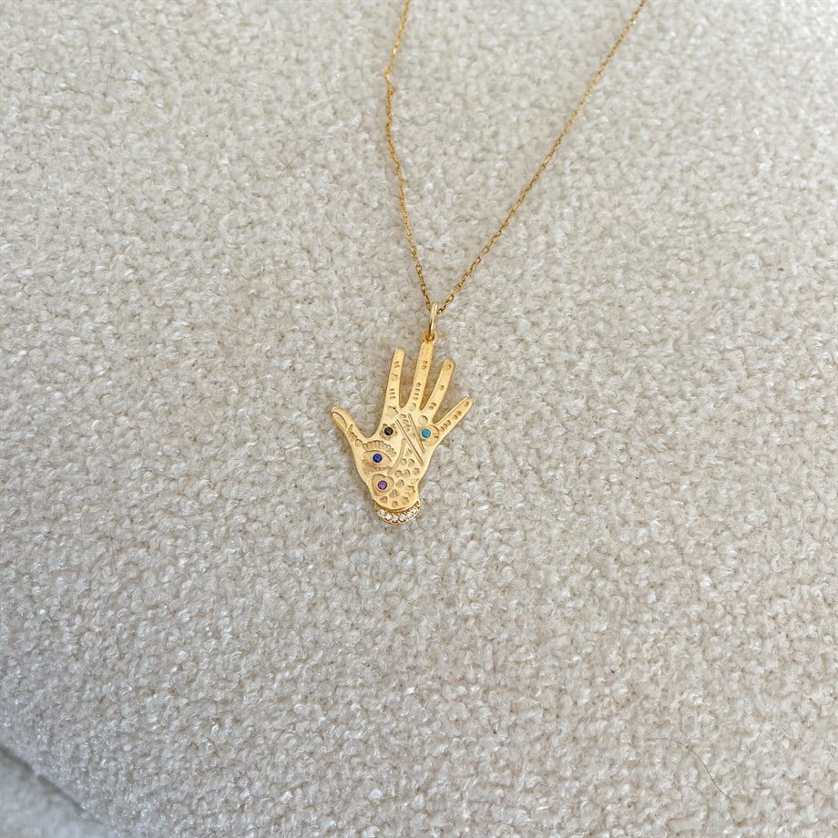 Zircon Taşlı El Figürlü Kolye (925 Ayar Gümüş)