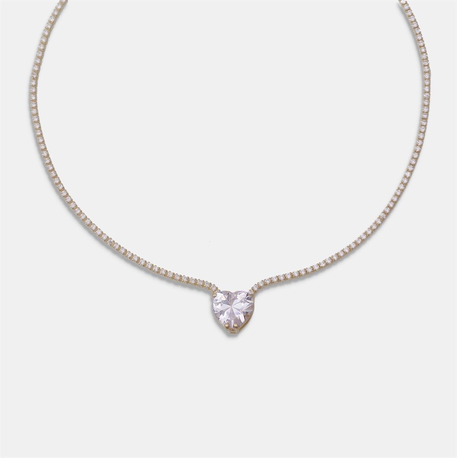 Zircon Taşlı Kalp Su Yolu Choker - 925 Ayar Gümüş