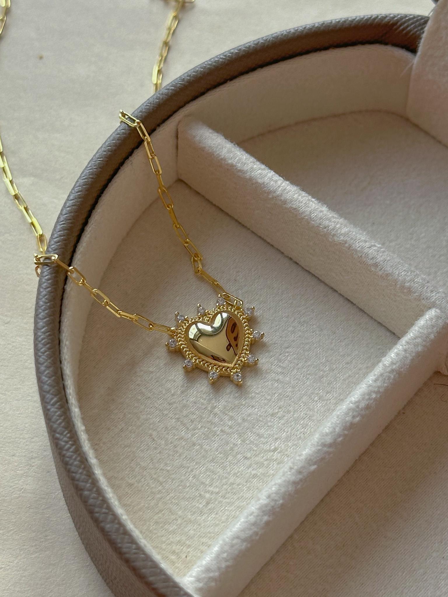 Zircon Taşlı Kalpli Kolye  - 925 Ayar Gümüş