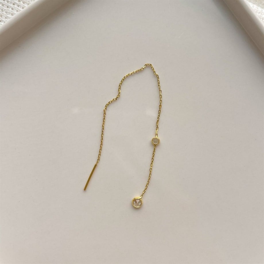 Zircon Taşlı Sallantılı Küpe  - Tek - 925 Ayar Gümüş