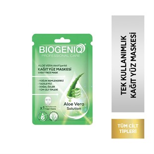 Biogeniq Aloe Vera İçerikli Kağıt Yüz Maskesi 25 Gr