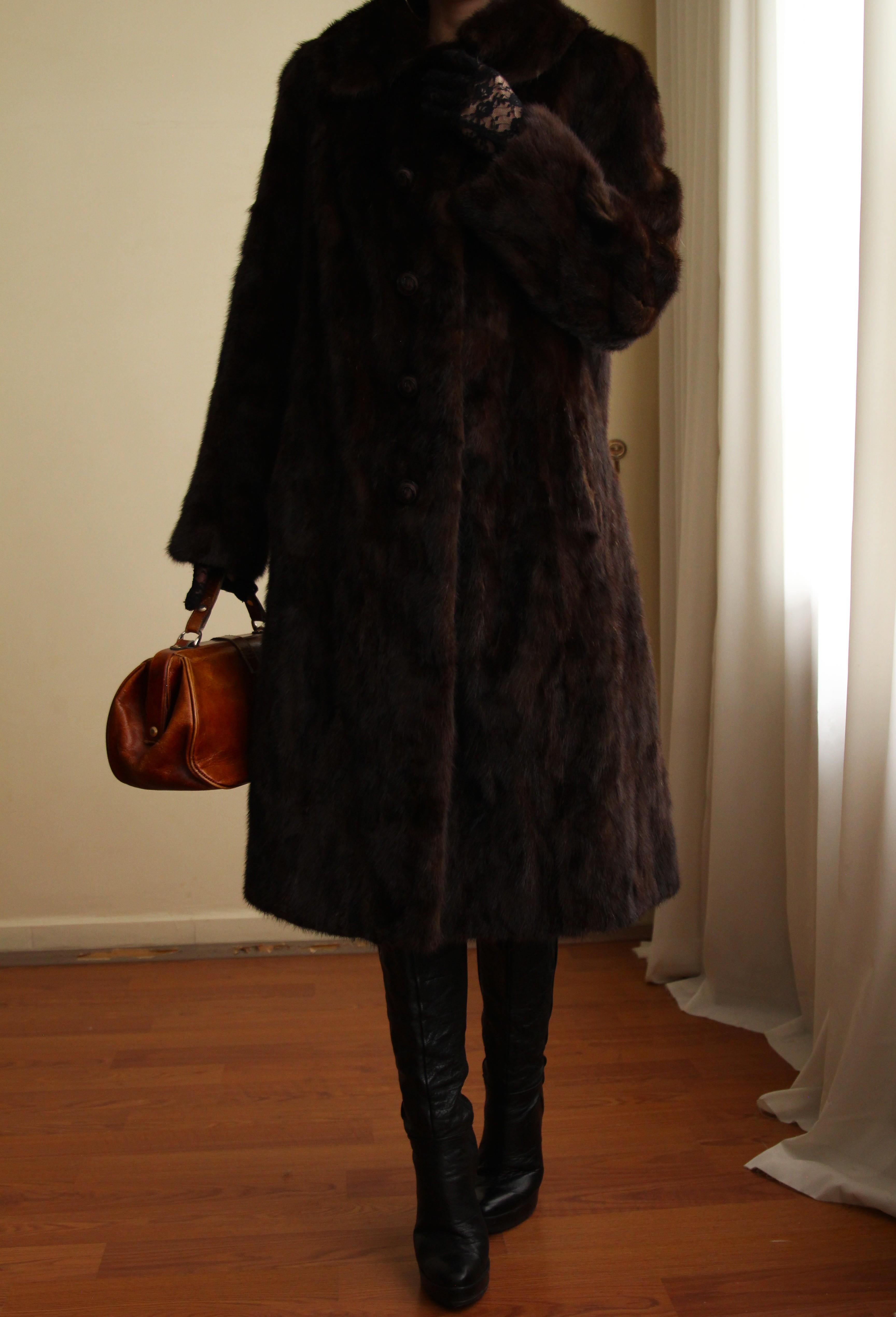 1980s Custom Made Dark Brown Orjinal Mink Real Fur