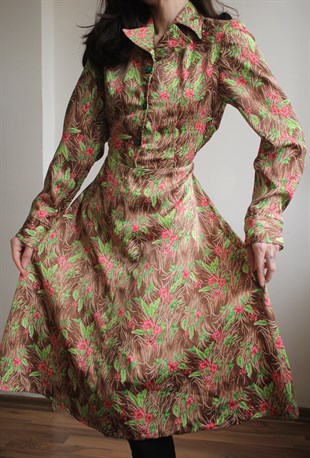 Artistic Painting Desenli Floral Vintage Elbise 