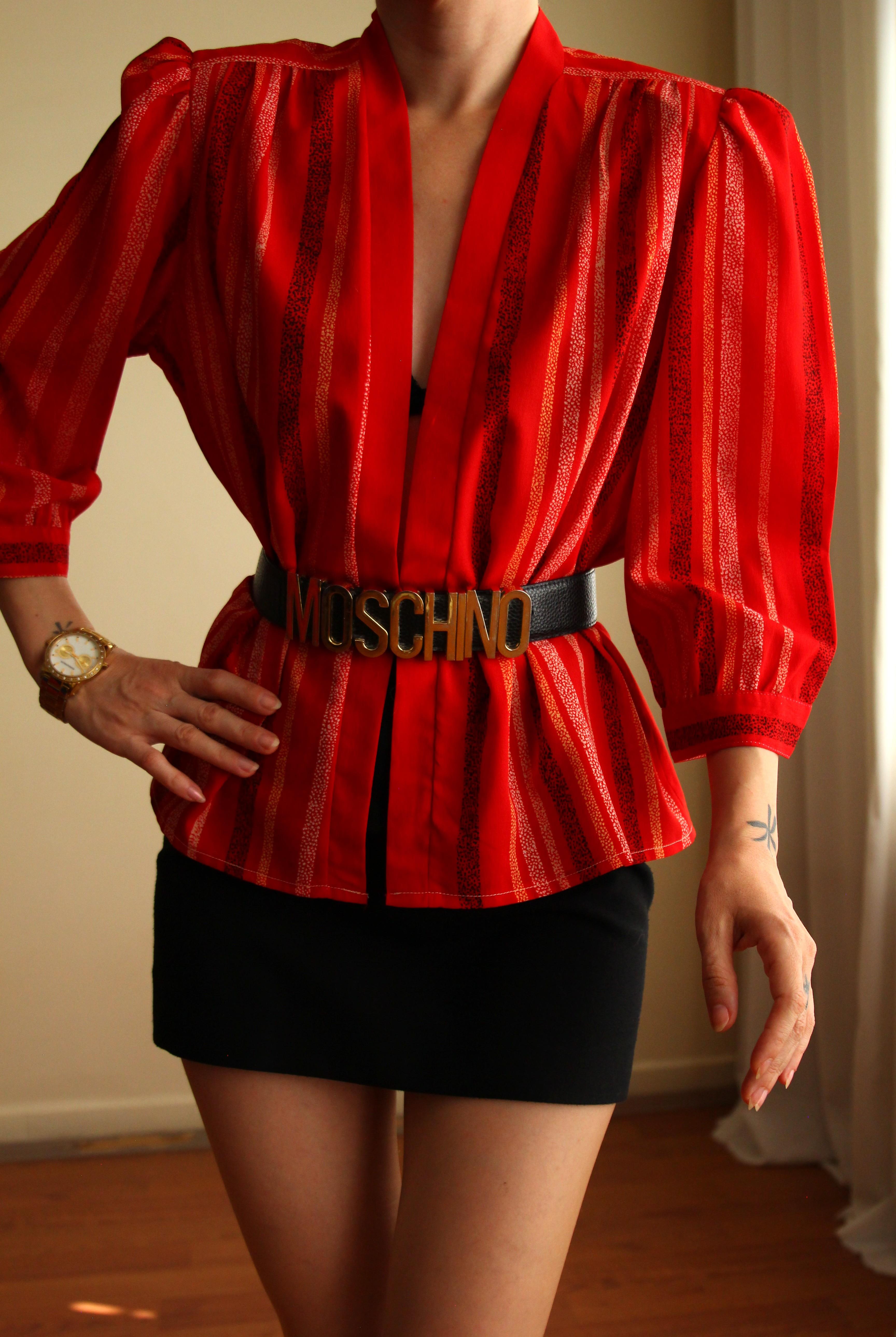 1970s Hand Tailored Kırmızı Vintage Bluz 