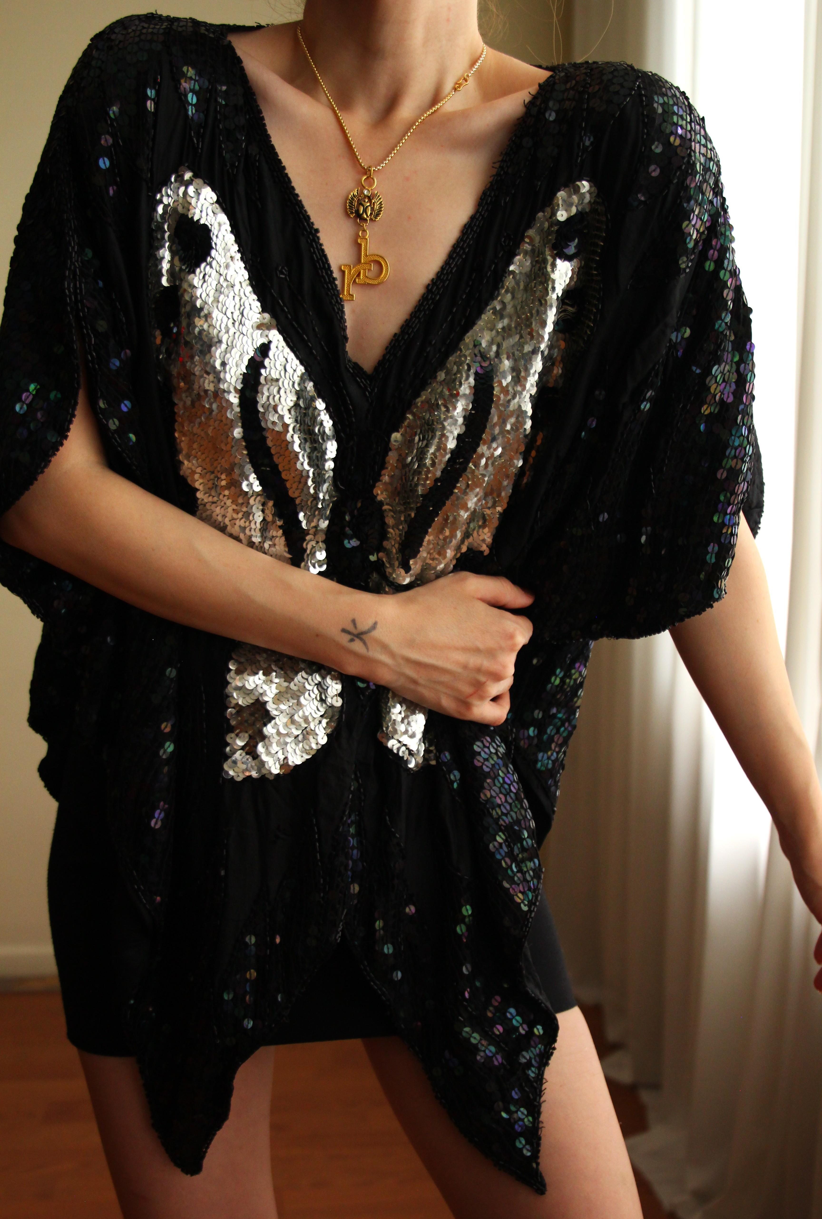 Handmade %100 İpek Indian Payet İşleme Vintage Bluz