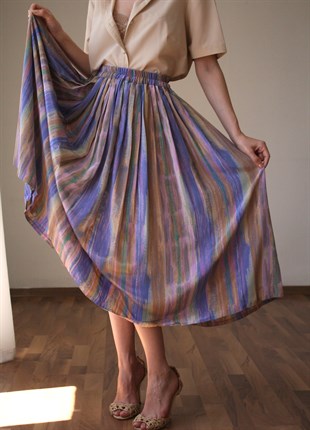Mothu Vintage Artistic Painting Patterned Midi Etek
