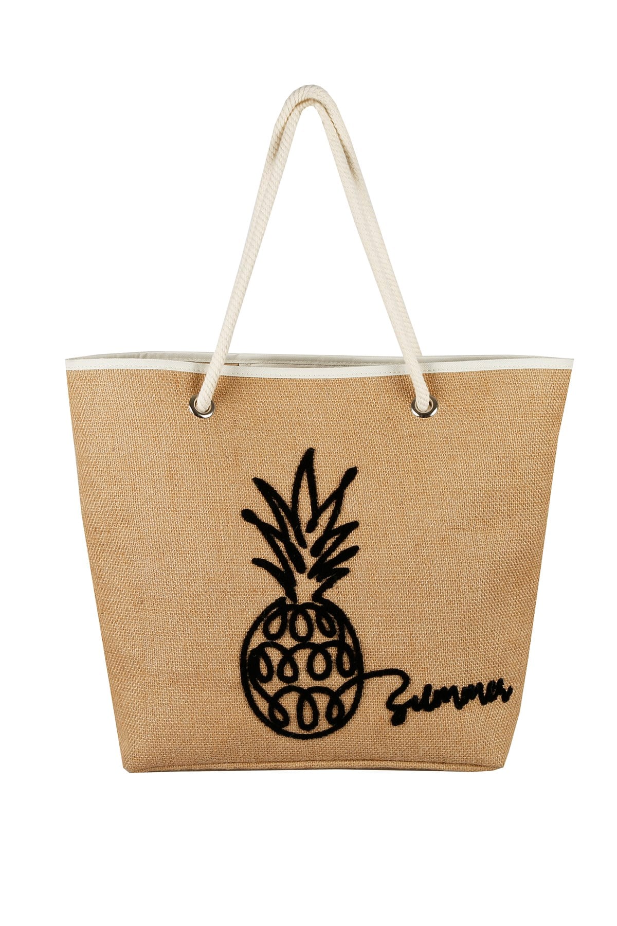 Ananas İşlemeli Hasır Plaj Çantası