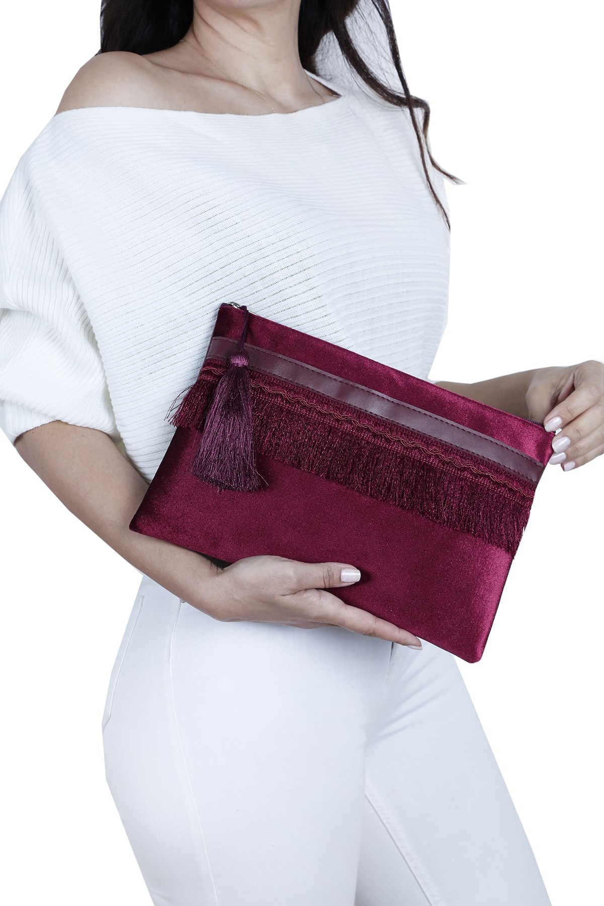 Bordo Kadife Clutch