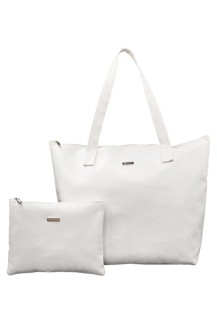 Büyük Boy Beyaz Shopper Çanta- İkili Takım