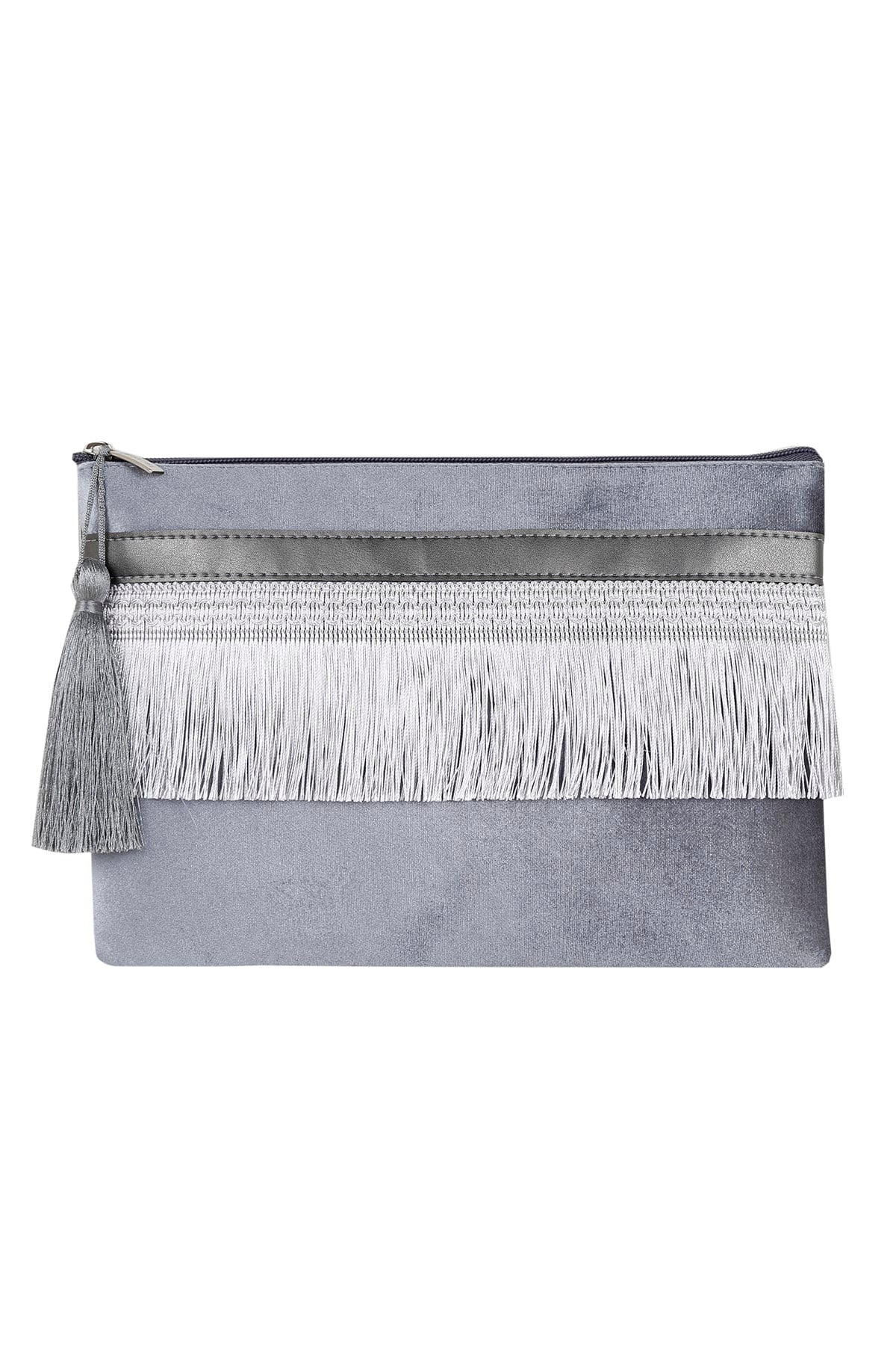 Gri Kadife Clutch