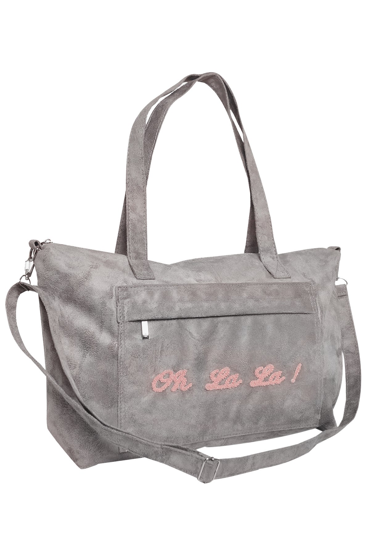 Gri Süet Shopper Tote Çanta
