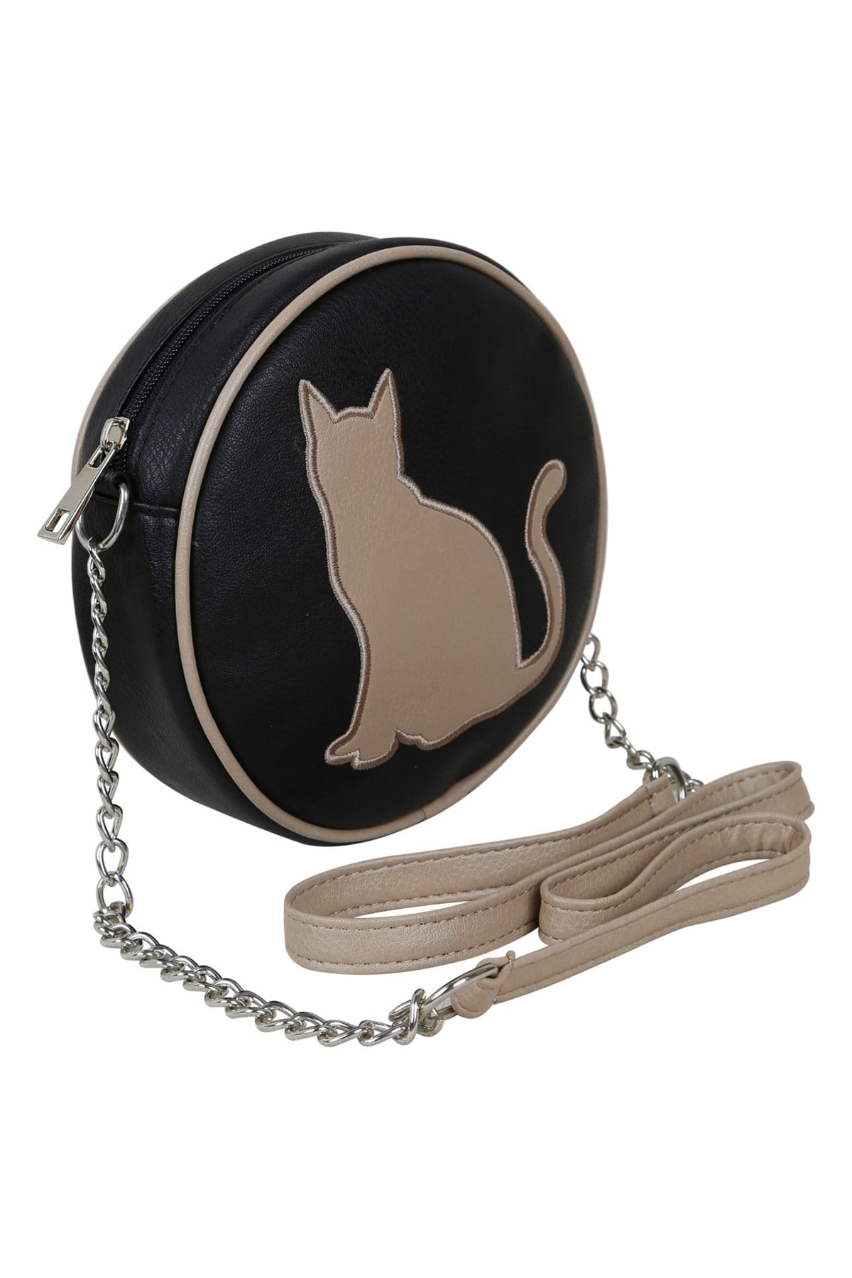 Kedi Nakışlı Crossbody Çapraz Askılı  Siyah  Omuz Çantası