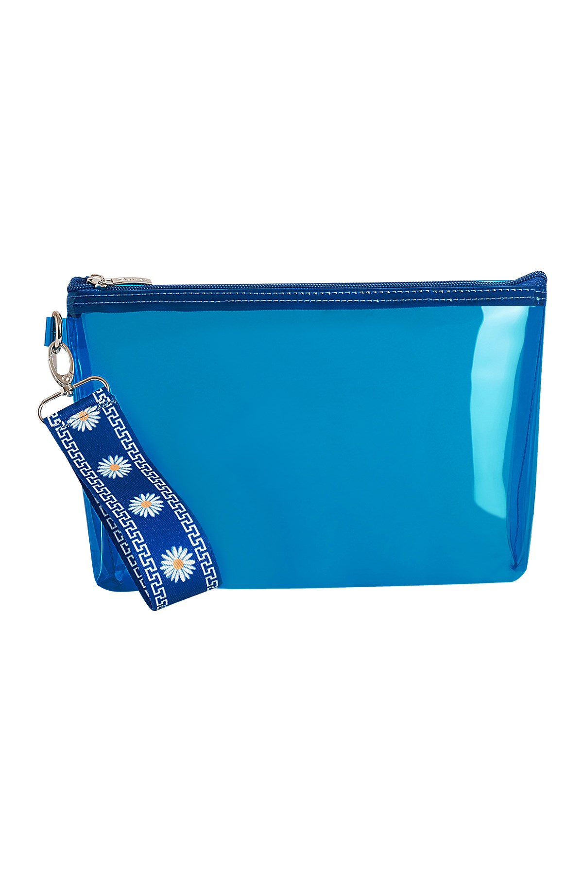 Mavi Papatya Desenli Şeffaf Organizer Çanta