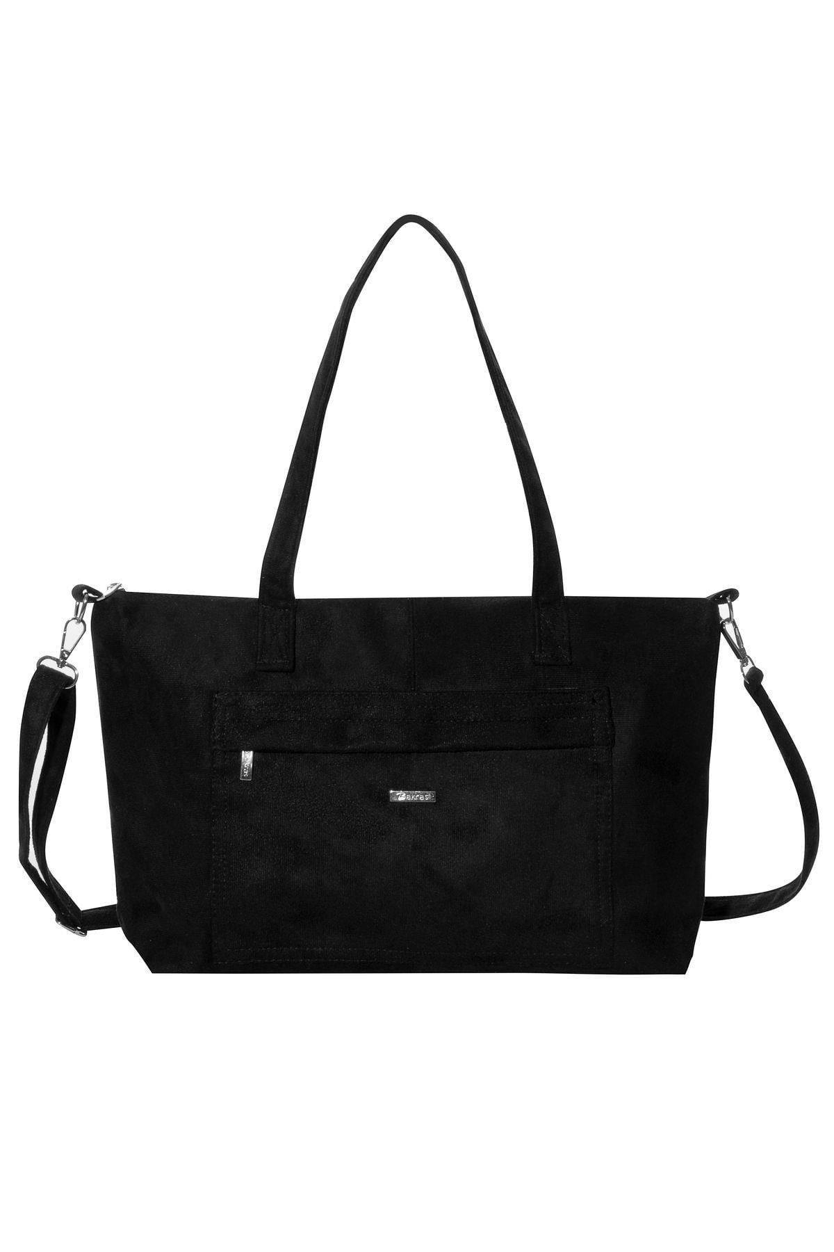 Siyah Süet Shopper Tote Çapraz Askılı Omuz Çantası