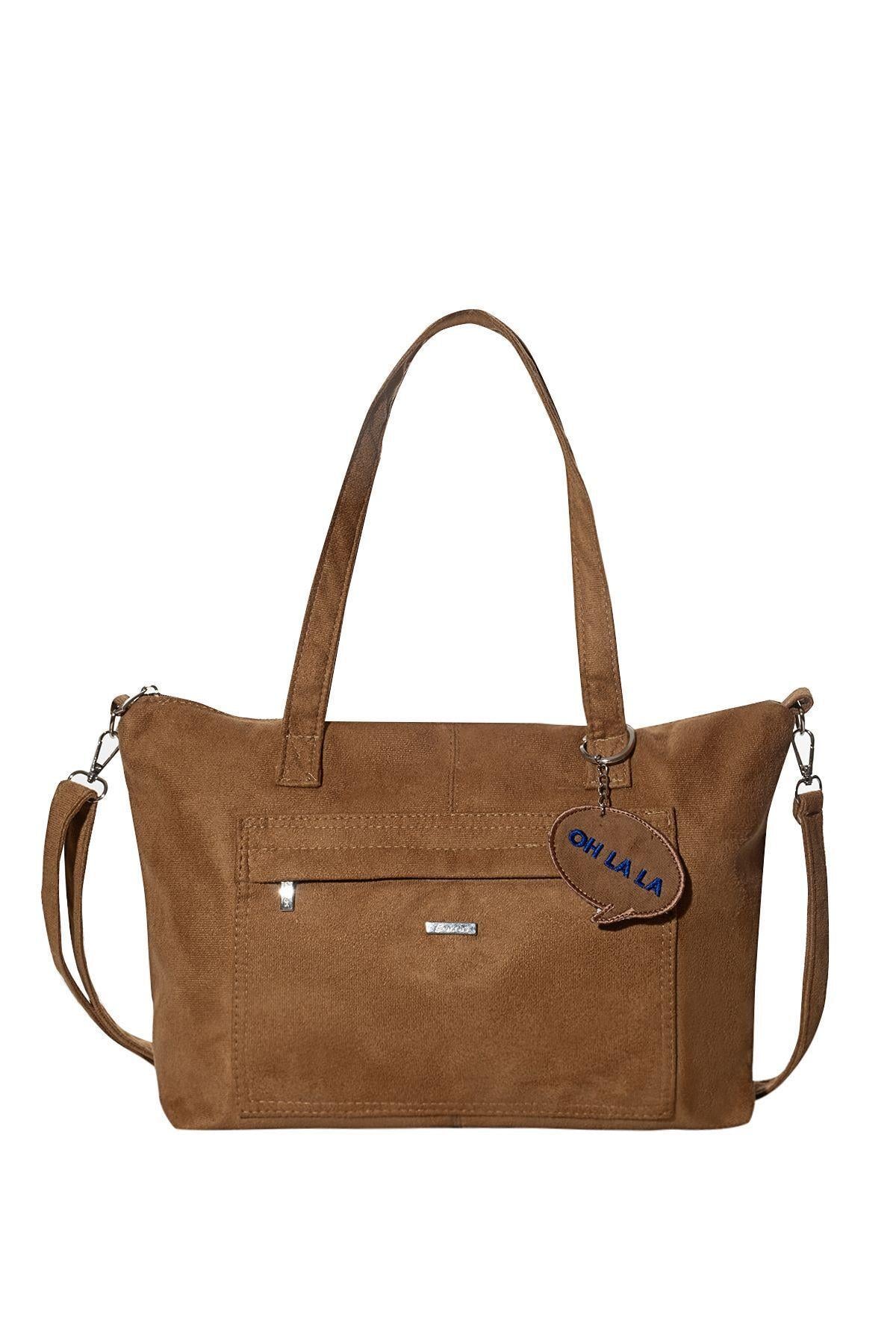 Taba Süet Shopper Tote Çapraz Askılı Omuz Çantası