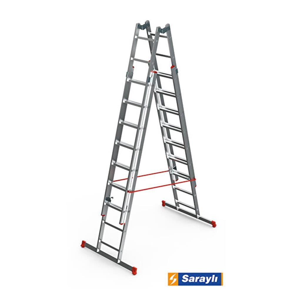 SaraylıMerdivenler Saraylı 2X9 Basamaklı Çift Sürgülü A tipi Endüstriyel Merdiven 247X2=494 CM