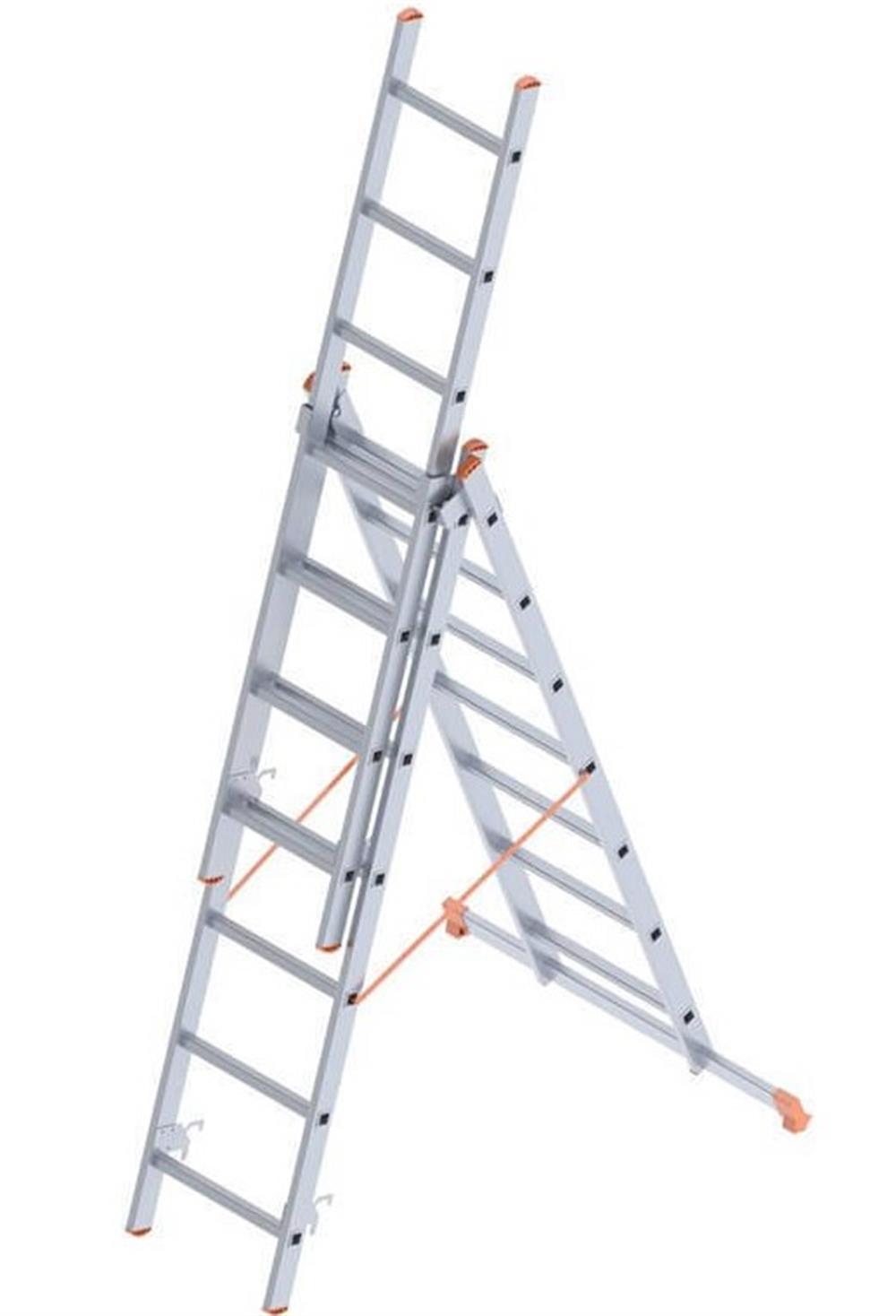 SaraylıMerdivenler Saraylı 3 Kademeli Sürgülü Alüminyum 3X13 Basamaklı Endüstriyel Merdiven A Tipi