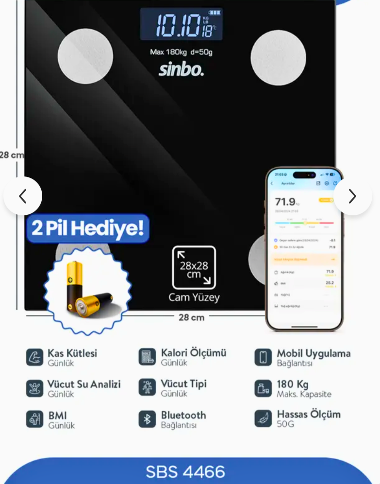 SinboBaskül Sinbo Yağ Ölçer Fonksiyonlu Akıllı Bluetooth Baskül