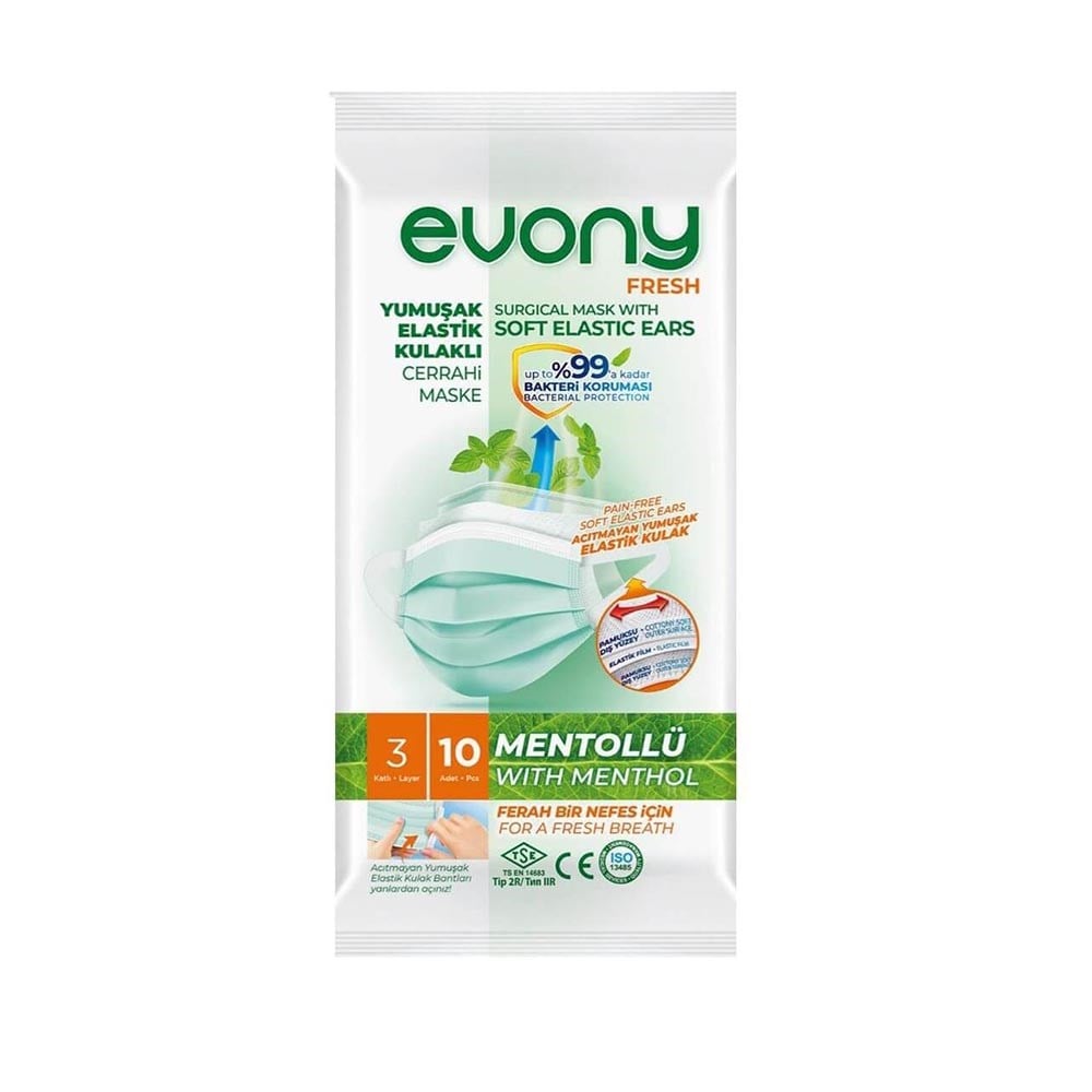 Evony Maske 3 Katlı Cerrahi 10'lu Mentollü