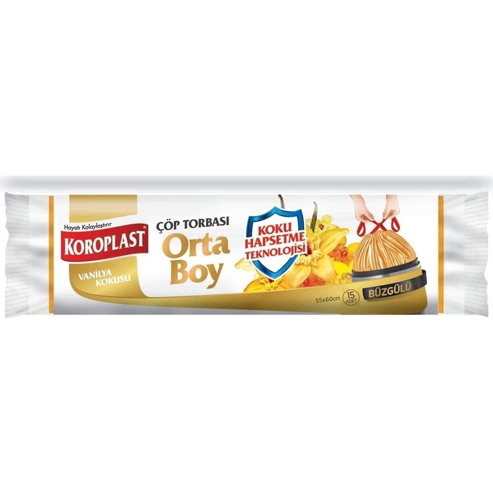 Koroplast Çöp Torbası Büzgülü Vanilya Orta 15'li