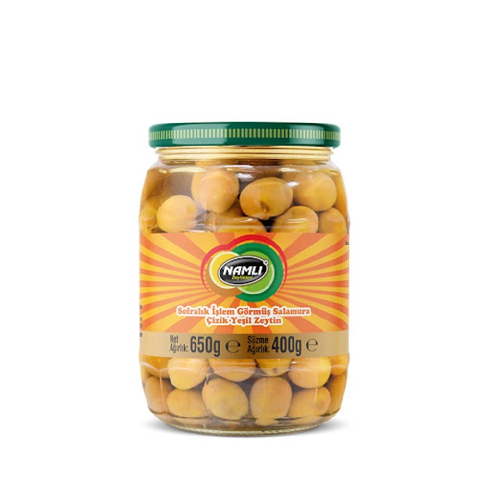 Namlı Yeşil Zeytin 650 Gr Çizik Cam Bg