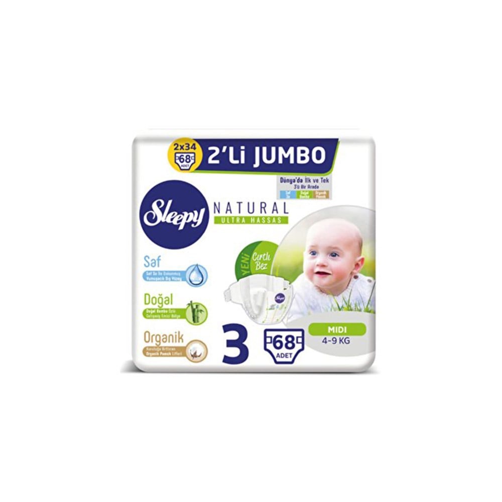 Sleepy Çocuk Bezi 2'li 3 Midi (4-9 Kg) 68 Adet