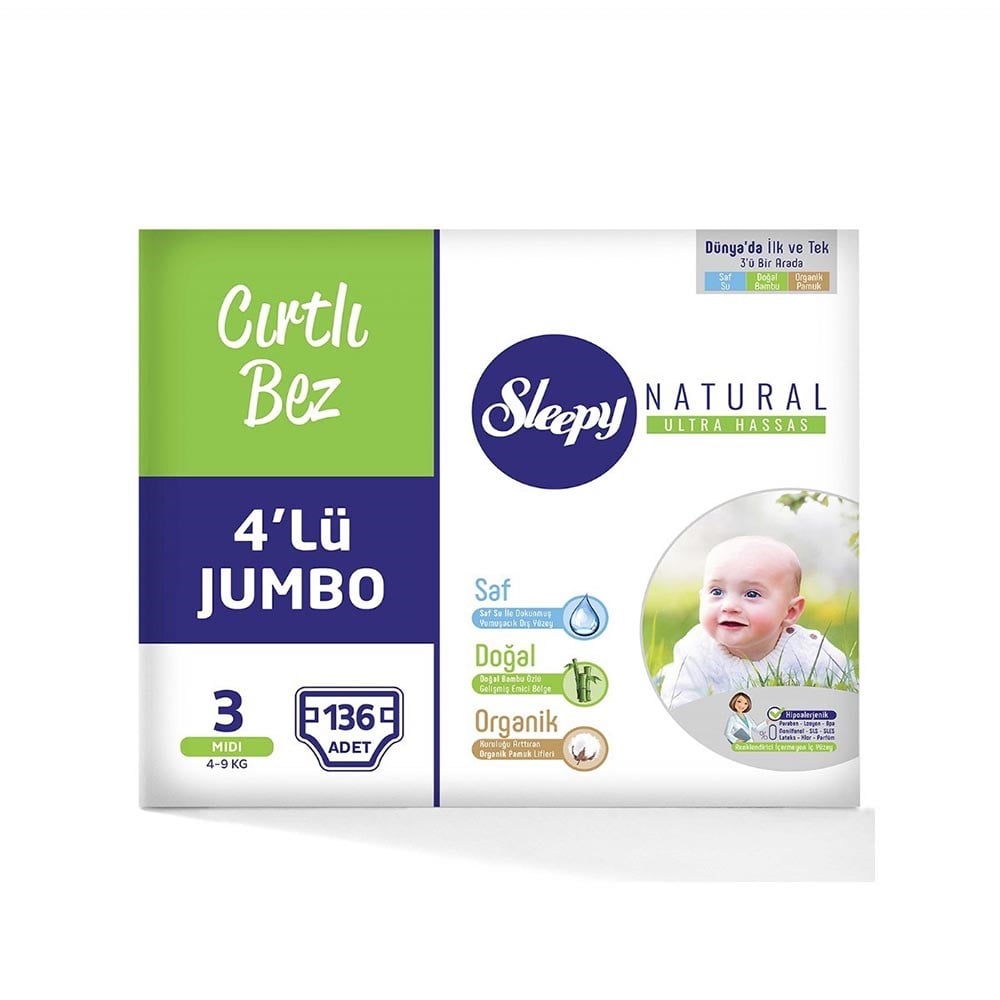 Sleepy Çocuk Bezi 4'lü 3 Midi (4-9 Kg) 136'lı