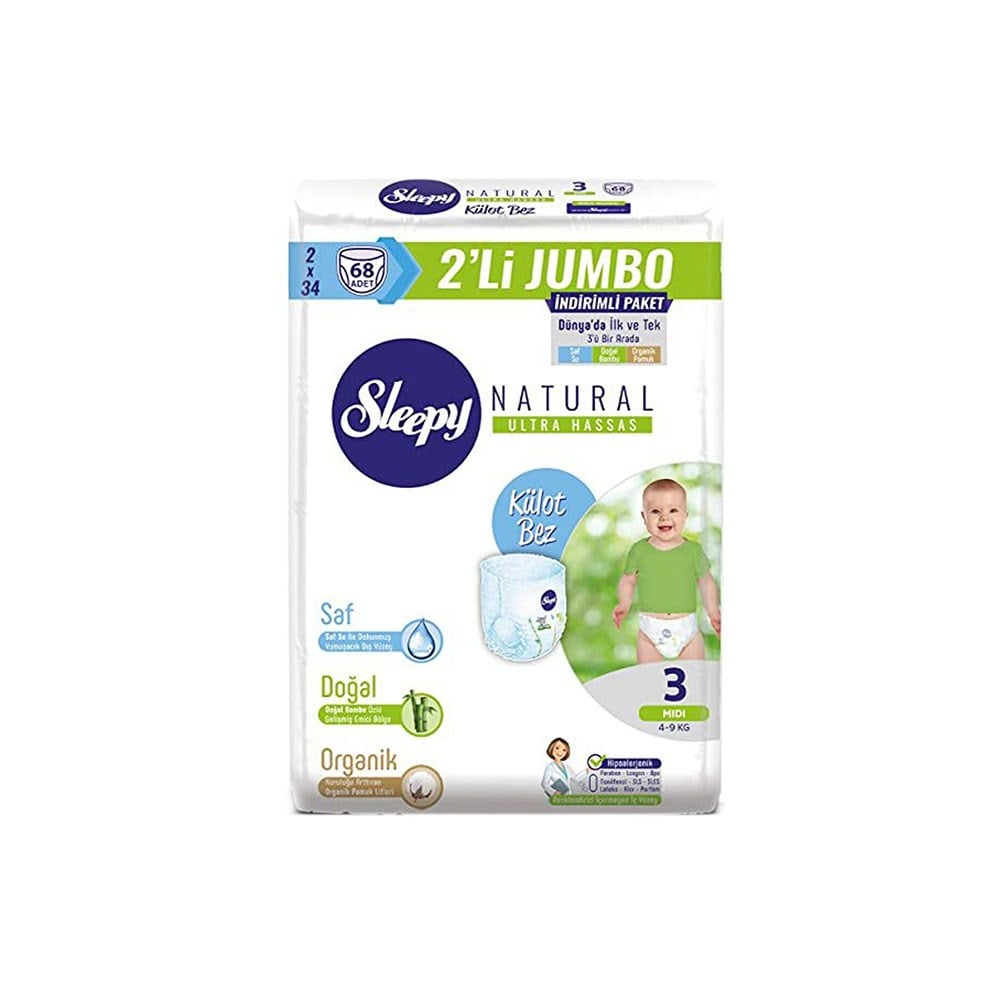 Sleepy Çocuk Bezi Külotlu 2'li Jumbo 3 Midi (4-9 Kg) 68 Adet