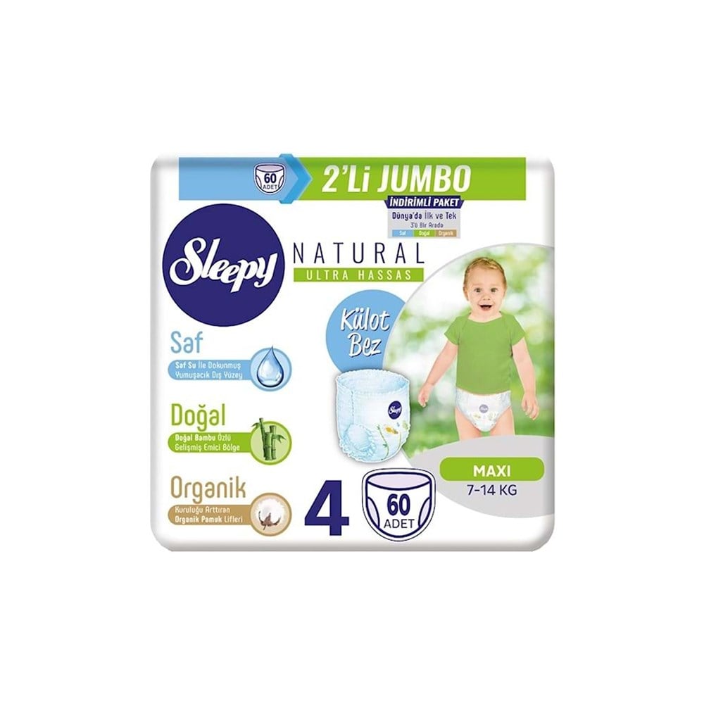 Sleepy Çocuk Bezi Külotlu 2'li Jumbo 4 Maxi (7-14) Kg 60 Adet
