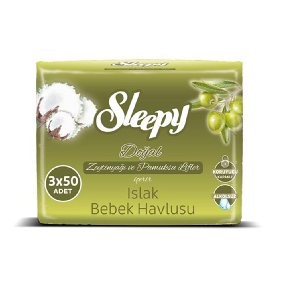 Sleepy Islak Havlu 3x50'li 3'lü Paket Zeytinyağlı