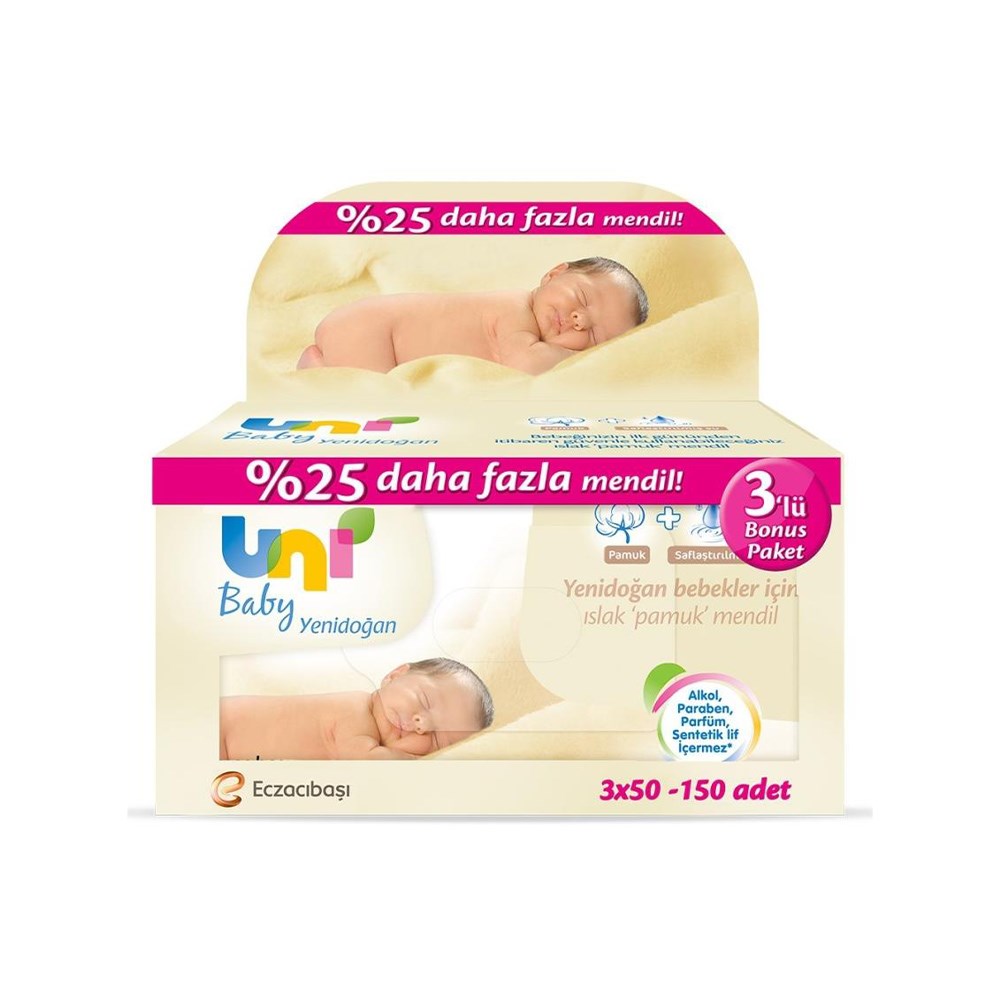 Uni Baby Islak Havlu 150'li 3'lü Paket Yeni Doğan