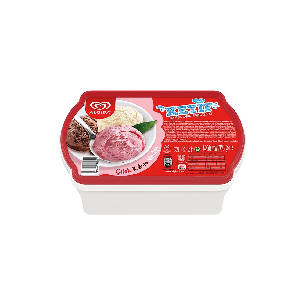 Algida Keyif Çilek Vanilya Kakao 1400 Ml