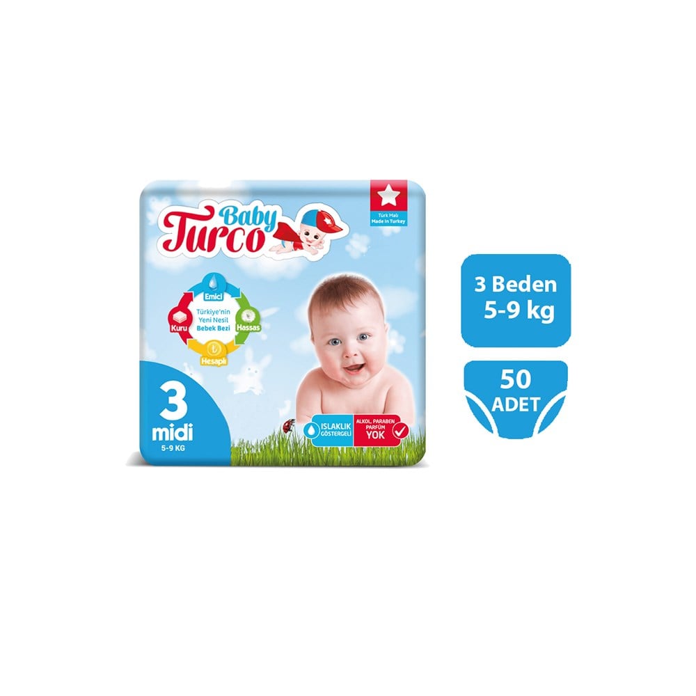Baby Turco Jumbo Paket 3 Midi (5-9) Kg 50 Adet Hesaplı