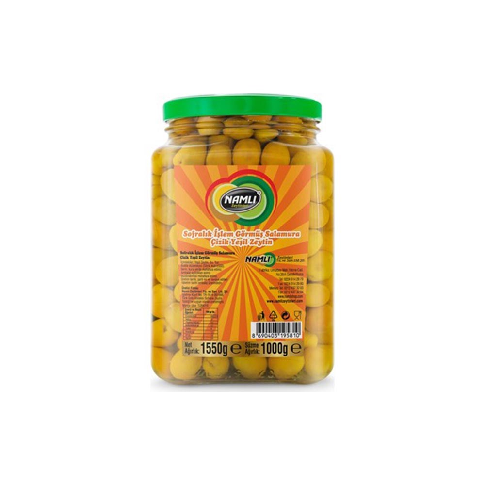 Namlı Yeşil Zeytin 1000 Gr Çizik Cam Bg