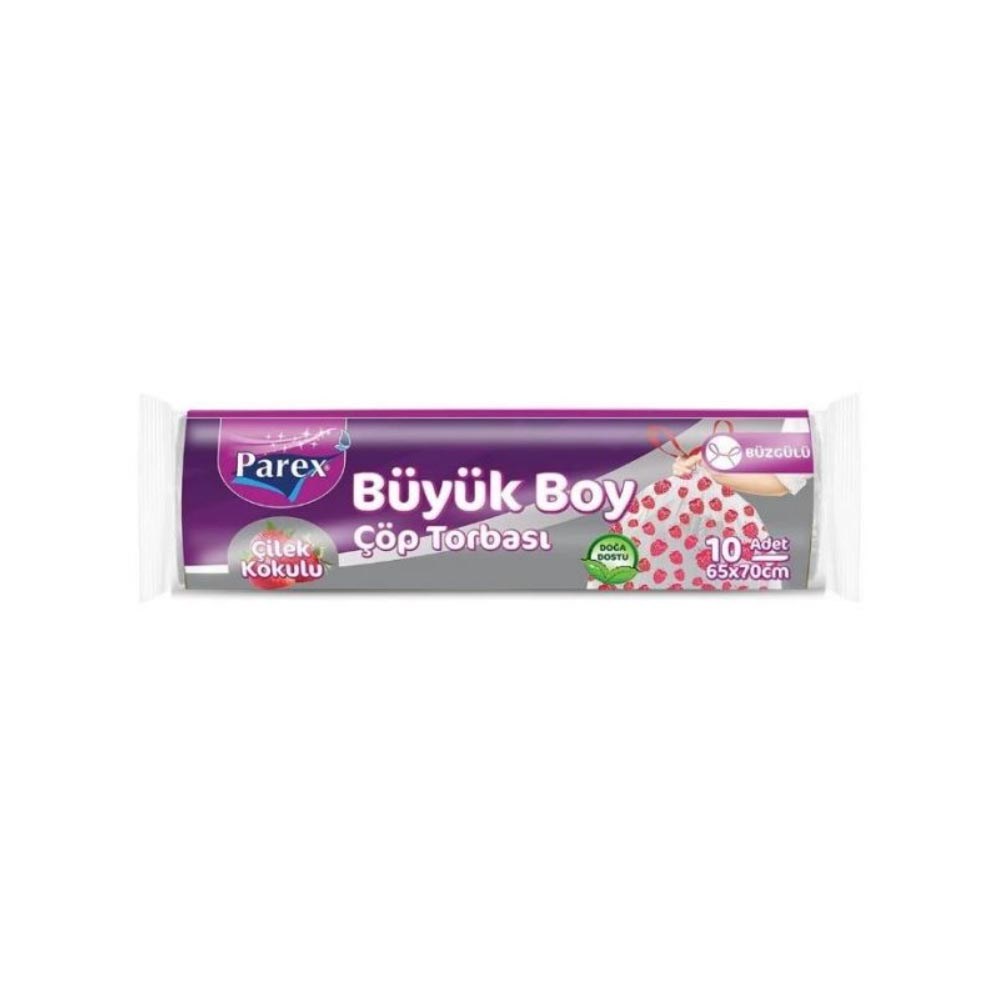 Parex Çöp Torbası Büzgülü Çilek Büyük 10 Adet 65x70