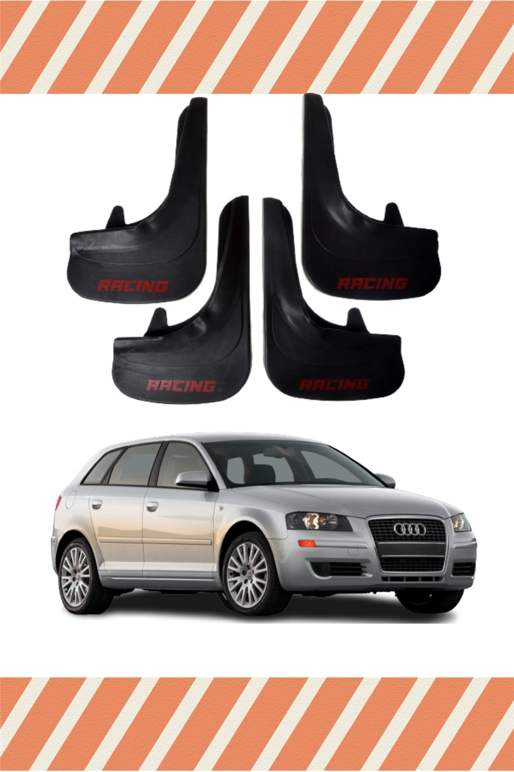 Audi A3 Racing Yazılı 4'Lü Tozluk Çamurluk Paçalık 
